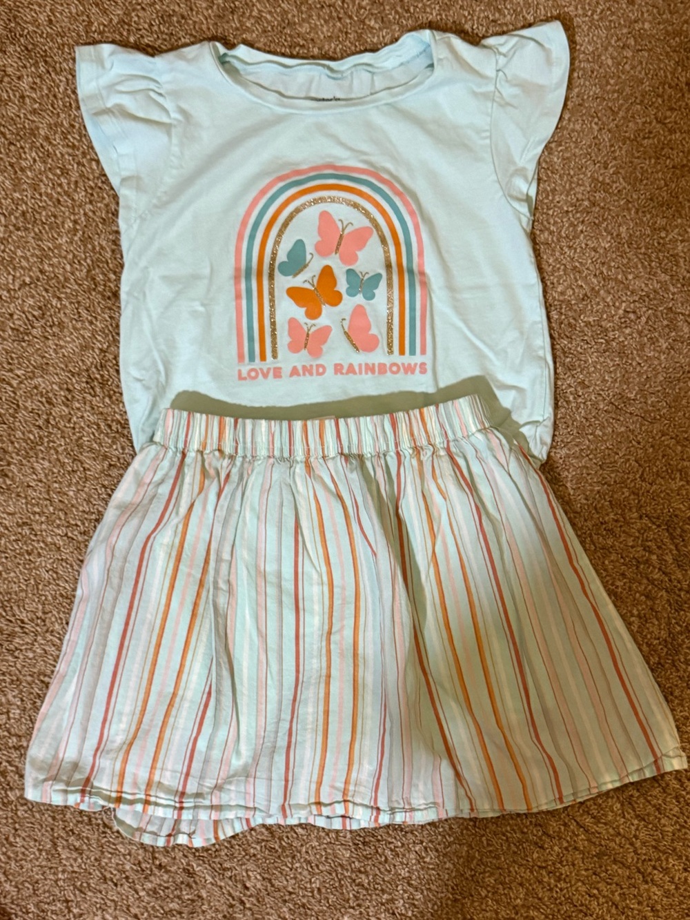 Carter's Mint Top and Coral-Striped Skirt Set